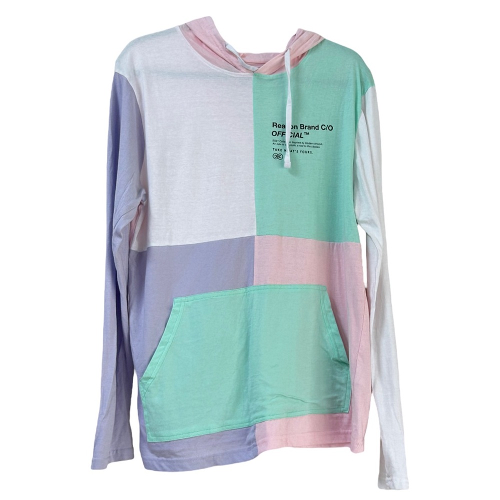 Reason Men’s Colton Hoodie Pastel Color Block Long Sleeve Tee Sz M